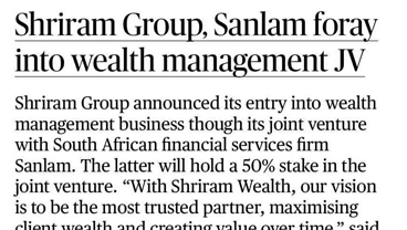 Shriram Group, Sanlam foray into wealth management JV